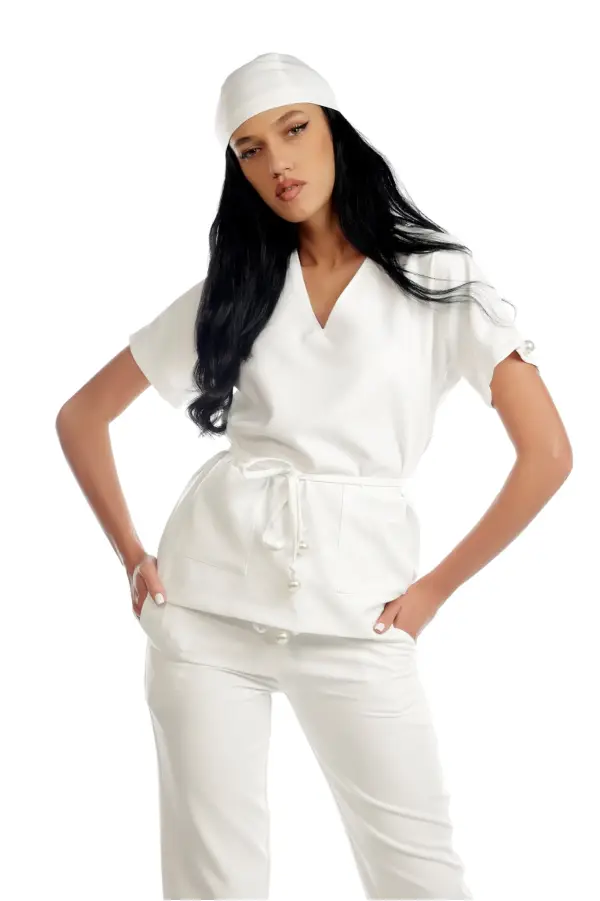 Bluza medicala dreapta alba ecru